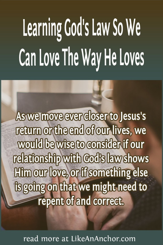 Image of a man studying the Bible with the blog's title text and the words "As we move ever closer to Jesus's return or the end of our lives, we would be wise to consider if our relationship with God's law shows Him our love, or if something else is going on that we might need to repent of and correct."